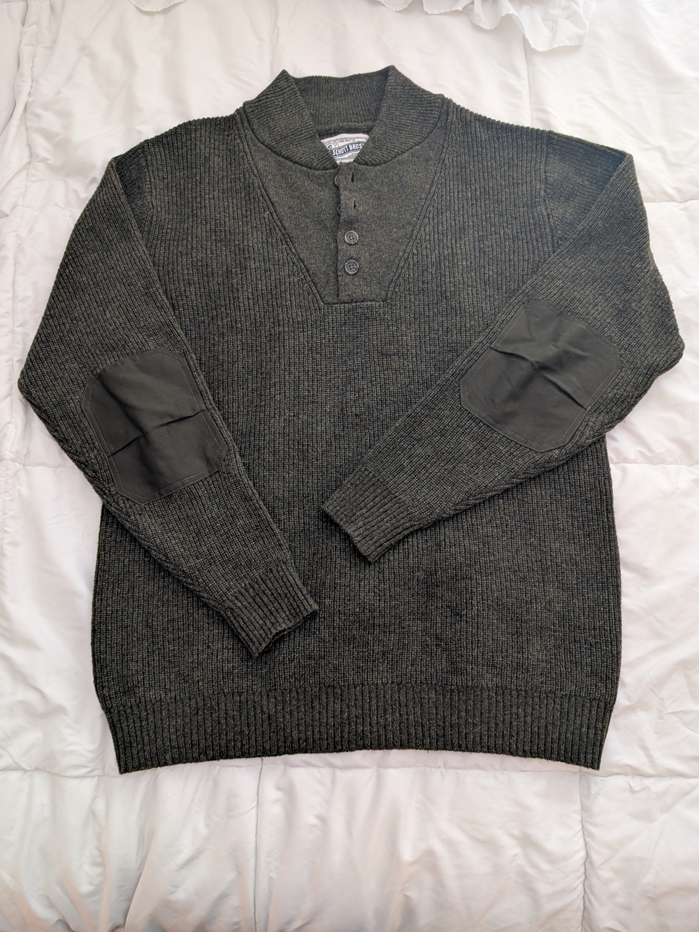 Schott Bros Dark Olive Green Shawl Collar Henley Sweater Mens XL